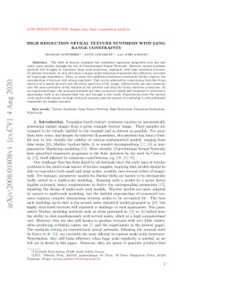 High resolution neural texture synthesis with long range constraints