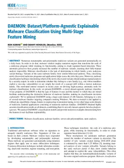DAEMON: Dataset-Agnostic Explainable Malware Classification Using
  Multi-Stage Feature Mining