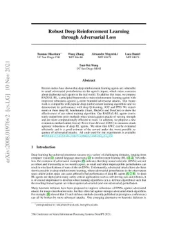 Robust Deep Reinforcement Learning through Adversarial Loss