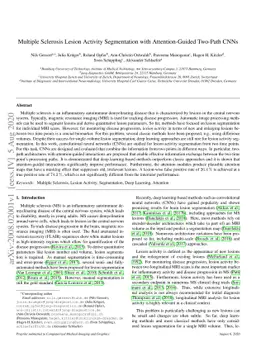 Multiple Sclerosis Lesion Activity Segmentation with Attention-Guided
  Two-Path CNNs