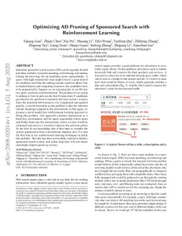 Optimizing AD Pruning of Sponsored Search with Reinforcement Learning