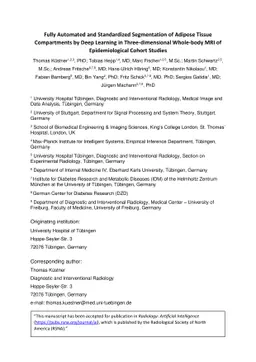 Fully Automated and Standardized Segmentation of Adipose Tissue
  Compartments by Deep Learning in Three-dimensional Whole-body MRI of
  Epidemiological Cohort Studies