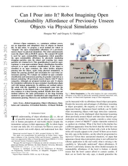 Can I Pour into It? Robot Imagining Open Containability Affordance of
  Previously Unseen Objects via Physical Simulations