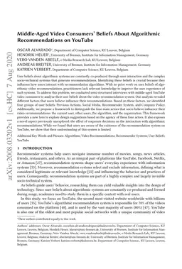 Middle-Aged Video Consumers' Beliefs About Algorithmic Recommendations
  on YouTube