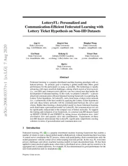 LotteryFL: Personalized and Communication-Efficient Federated Learning
  with Lottery Ticket Hypothesis on Non-IID Datasets