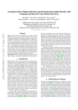 Learning to Detect Bipolar Disorder and Borderline Personality Disorder
  with Language and Speech in Non-Clinical Interviews