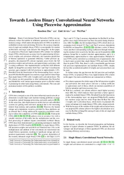 Towards Lossless Binary Convolutional Neural Networks Using Piecewise
  Approximation