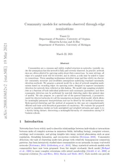Community models for networks observed through edge nominations