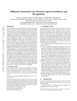 LRSpeech: Extremely Low-Resource Speech Synthesis and Recognition