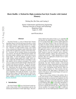 Block Shuffle: A Method for High-resolution Fast Style Transfer with
  Limited Memory