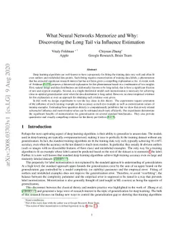 What Neural Networks Memorize and Why: Discovering the Long Tail via
  Influence Estimation