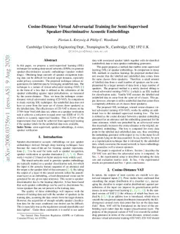 Cosine-Distance Virtual Adversarial Training for Semi-Supervised
  Speaker-Discriminative Acoustic Embeddings