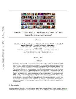 SemEval-2020 Task 8: Memotion Analysis -- The Visuo-Lingual Metaphor!