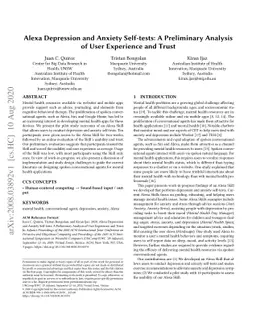 Alexa Depression and Anxiety Self-tests: A Preliminary Analysis of User
  Experience and Trust
