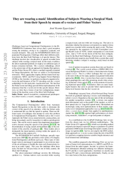 They are wearing a mask! Identification of Subjects Wearing a Surgical
  Mask from their Speech by means of x-vectors and Fisher Vectors
