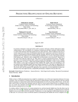 Predicting Helpfulness of Online Reviews
