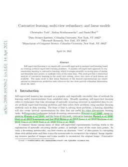 Contrastive learning, multi-view redundancy, and linear models
