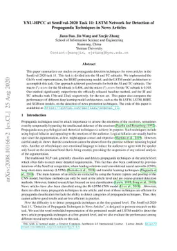 YNU-HPCC at SemEval-2020 Task 11: LSTM Network for Detection of
  Propaganda Techniques in News Articles