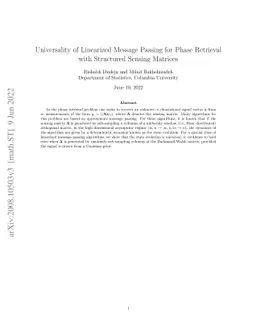 Universality of Linearized Message Passing for Phase Retrieval with
  Structured Sensing Matrices
