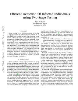 Efficient Detection Of Infected Individuals using Two Stage Testing