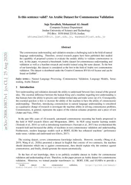 Is this sentence valid? An Arabic Dataset for Commonsense Validation