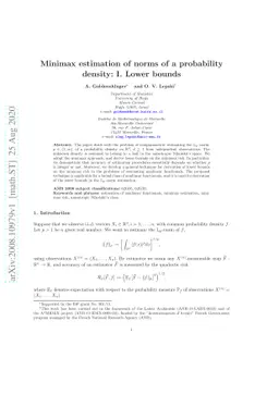 Minimax estimation of norms of a probability density: I. Lower bounds
