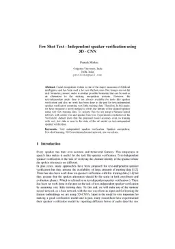 Few Shot Text-Independent speaker verification using 3D-CNN