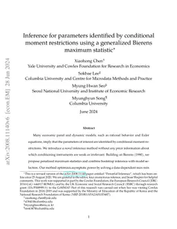 Inference for parameters identified by conditional moment restrictions
  using a generalized Bierens maximum statistic