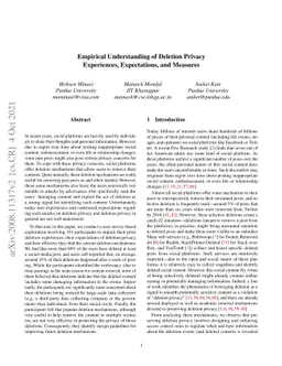Empirical Understanding of Deletion Privacy: Experiences, Expectations,
  and Measures