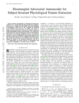 Disentangled Adversarial Autoencoder for Subject-Invariant Physiological
  Feature Extraction