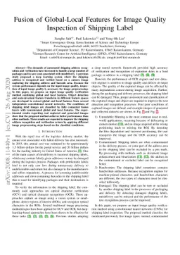 Fusion of Global-Local Features for Image Quality Inspection of Shipping
  Label