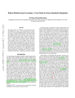 Robust Reinforcement Learning: A Case Study in Linear Quadratic
  Regulation