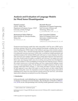 Analysis and Evaluation of Language Models for Word Sense Disambiguation