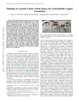 Planning in Learned Latent Action Spaces for Generalizable Legged
  Locomotion