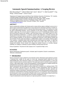 Automatic Speech Summarisation: A Scoping Review