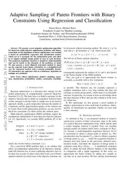 Adaptive Sampling of Pareto Frontiers with Binary Constraints Using
  Regression and Classification