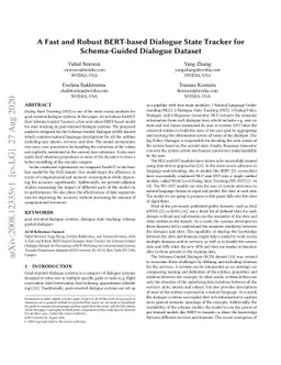 A Fast and Robust BERT-based Dialogue State Tracker for Schema-Guided
  Dialogue Dataset