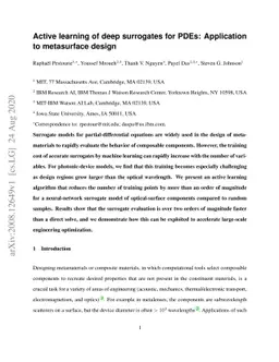 Active learning of deep surrogates for PDEs: Application to metasurface
  design