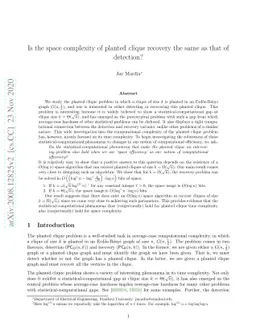 Is the space complexity of planted clique recovery the same as that of
  detection?