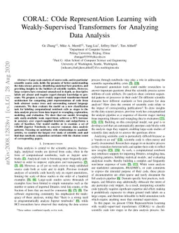 CORAL: COde RepresentAtion Learning with Weakly-Supervised Transformers
  for Analyzing Data Analysis