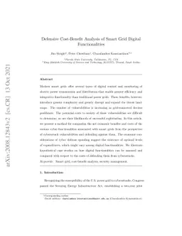Defensive Cost-Benefit Analysis of Smart Grid Digital Functionalities