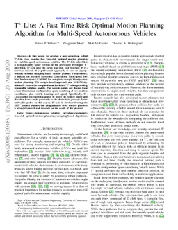 T$^{\star}$-Lite: A Fast Time-Risk Optimal Motion Planning Algorithm for
  Multi-Speed Autonomous Vehicles