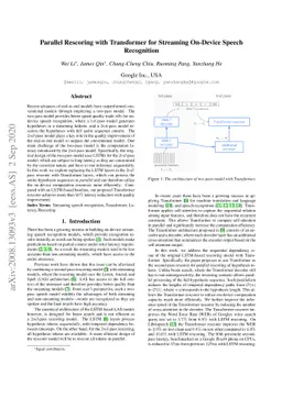 Parallel Rescoring with Transformer for Streaming On-Device Speech
  Recognition