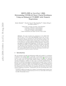 QMUL-SDS at CheckThat! 2020: Determining COVID-19 Tweet Check-Worthiness
  Using an Enhanced CT-BERT with Numeric Expressions