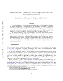 Likelihood-based inference for modelling packet transit from thinned
  flow summaries