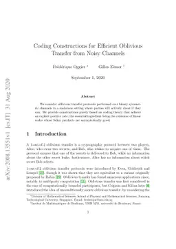 Coding Constructions for Efficient Oblivious Transfer from Noisy
  Channels