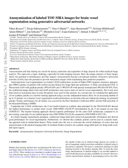 Anonymization of labeled TOF-MRA images for brain vessel segmentation
  using generative adversarial networks