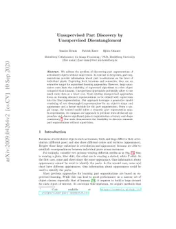 Unsupervised Part Discovery by Unsupervised Disentanglement