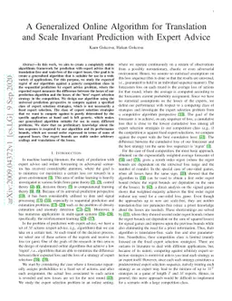 A Generalized Online Algorithm for Translation and Scale Invariant
  Prediction with Expert Advice