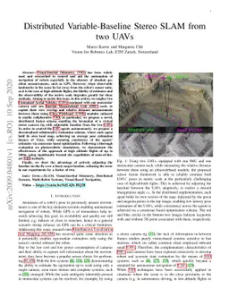 Distributed Variable-Baseline Stereo SLAM from two UAVs